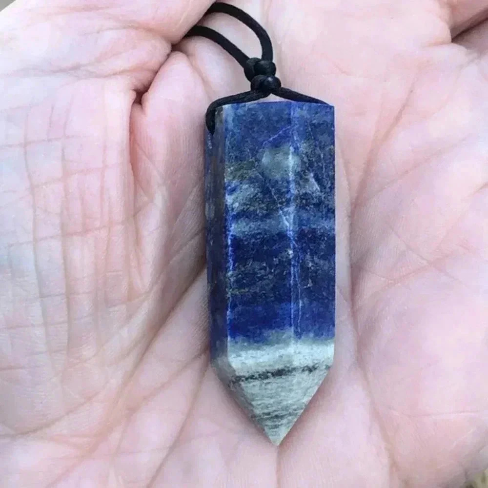 Blue Sodalite Reiki Crystal Handmade Slide Cord Necklace